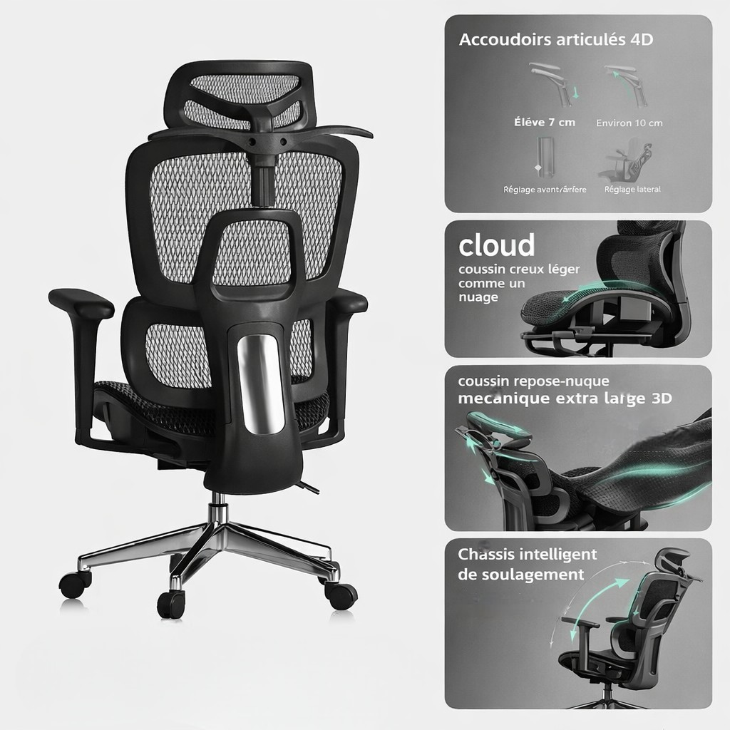 Chaise ergonomique AUTHMIC en maille noir